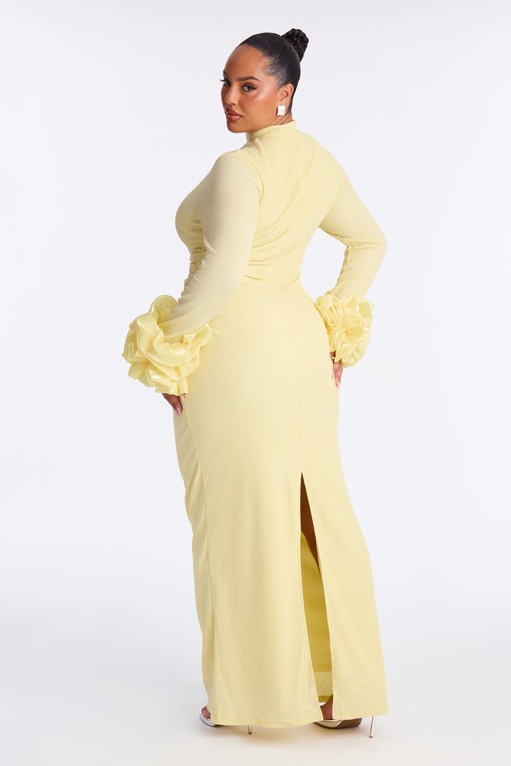 Monroe Ruffle Sleeve Textured Maxi Dress - Butter Yellow
