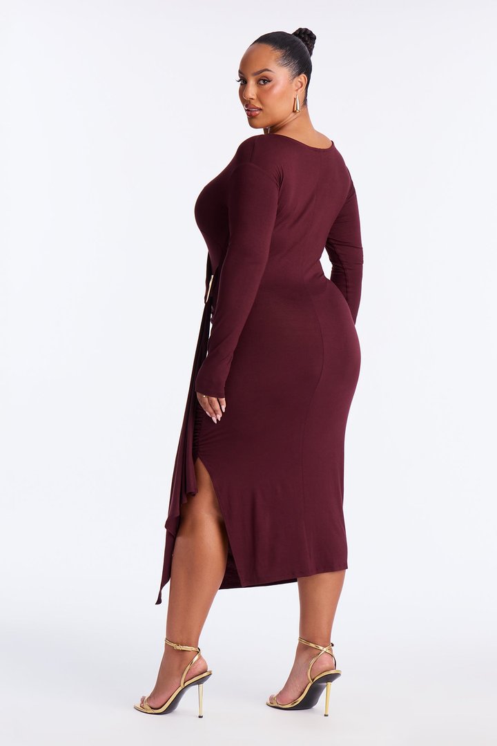 Kiara Draped Midi Dress - Chocolate