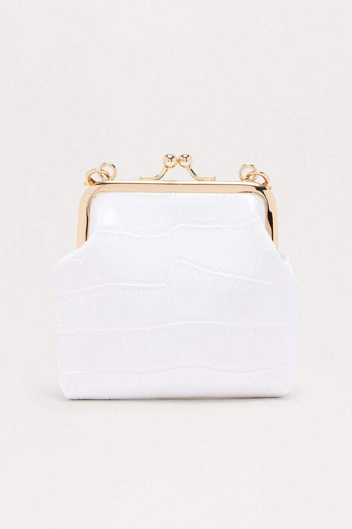Little Keepsake Embossed Croc Faux Leather Coin Purse - White