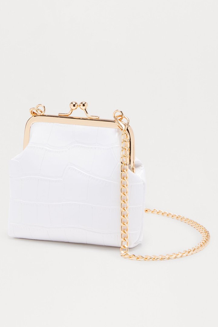Little Keepsake Embossed Croc Faux Leather Coin Purse - White