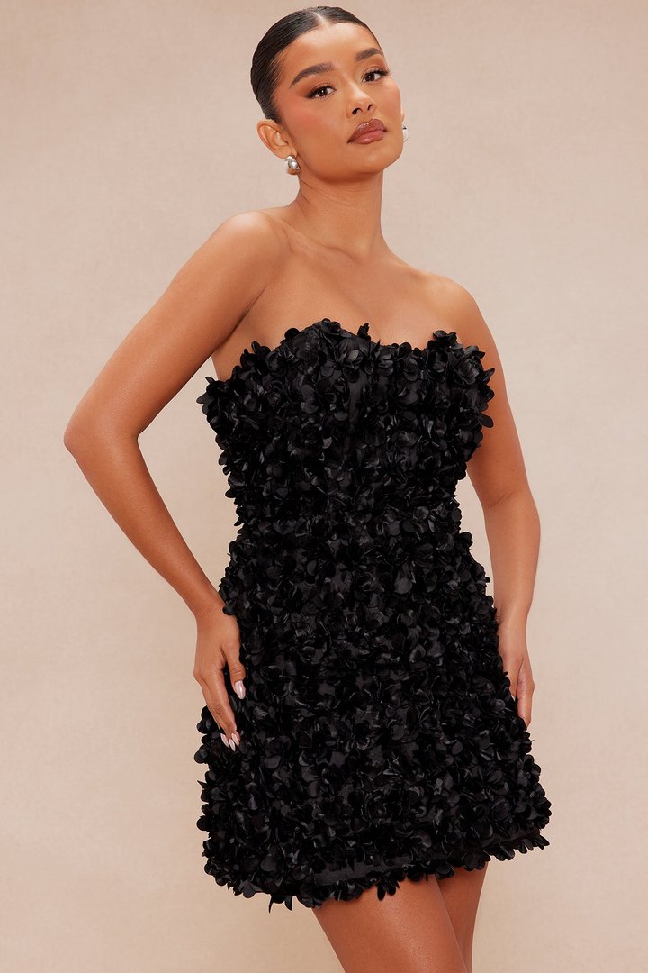 Janice Floral Mini Dress - Black