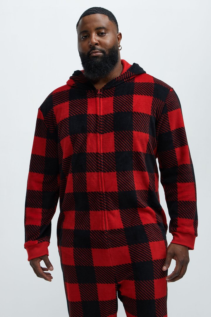 Always Cozy Holiday PJ Onesie - Red/Black