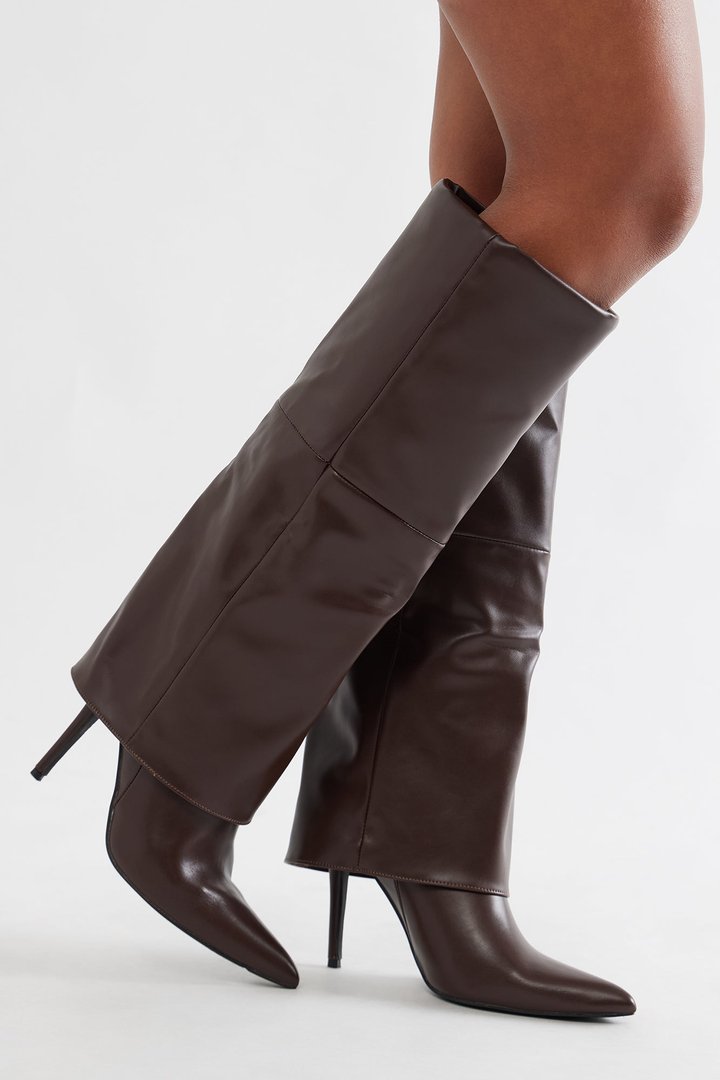 Tacoma Faux Leather Overlay Boots - Chocolate