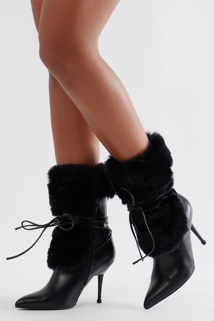 Pompton Faux Fur Overlay Boots - Black