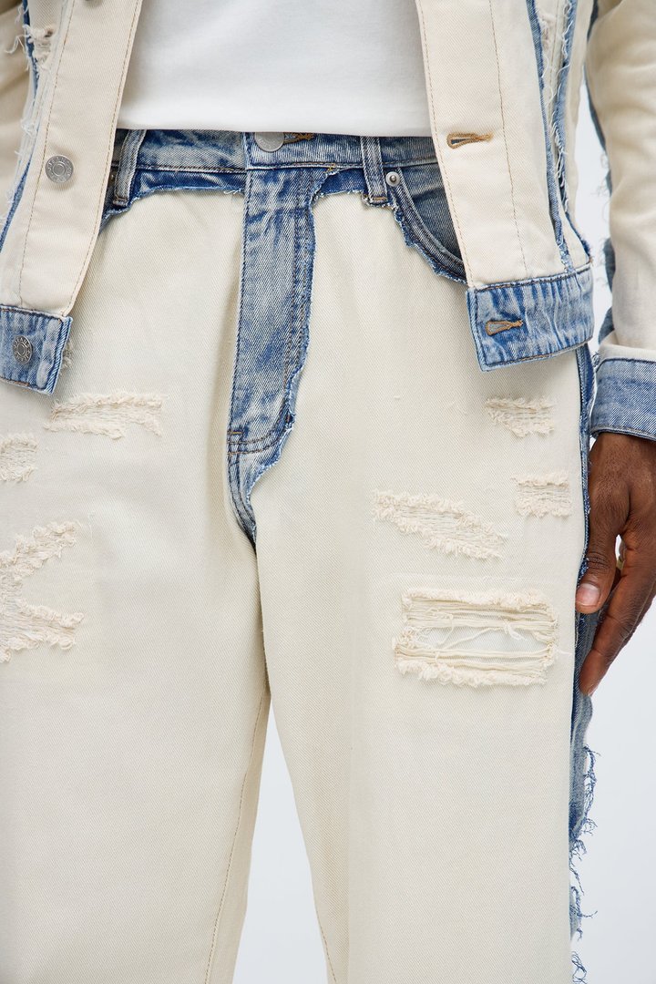 Relaxed Straight Benji Frayed Jean - Off White/combo