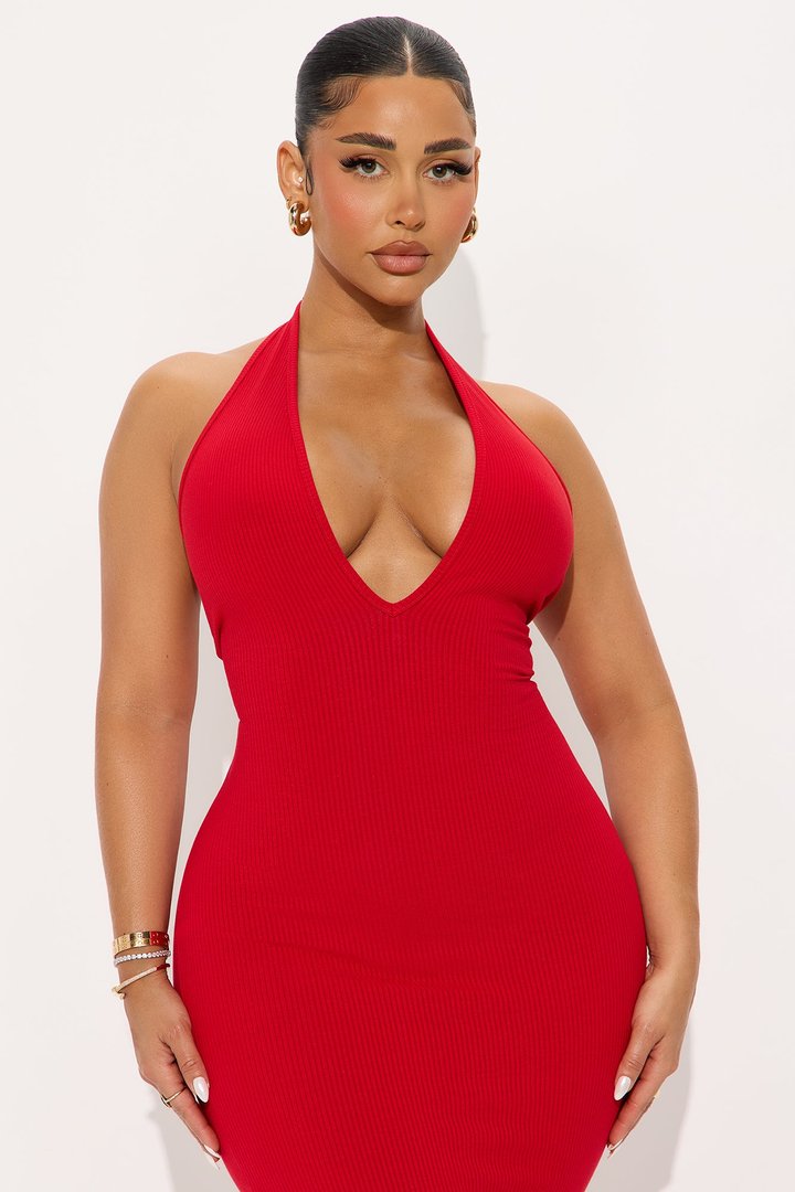 Ana Halter Snatched Maxi Dress - Red