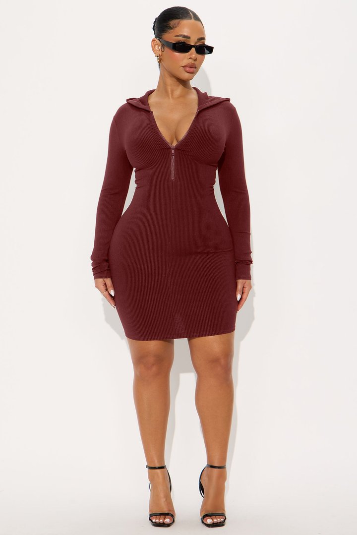 Lila Hooded Snatched Mini Dress - Brown