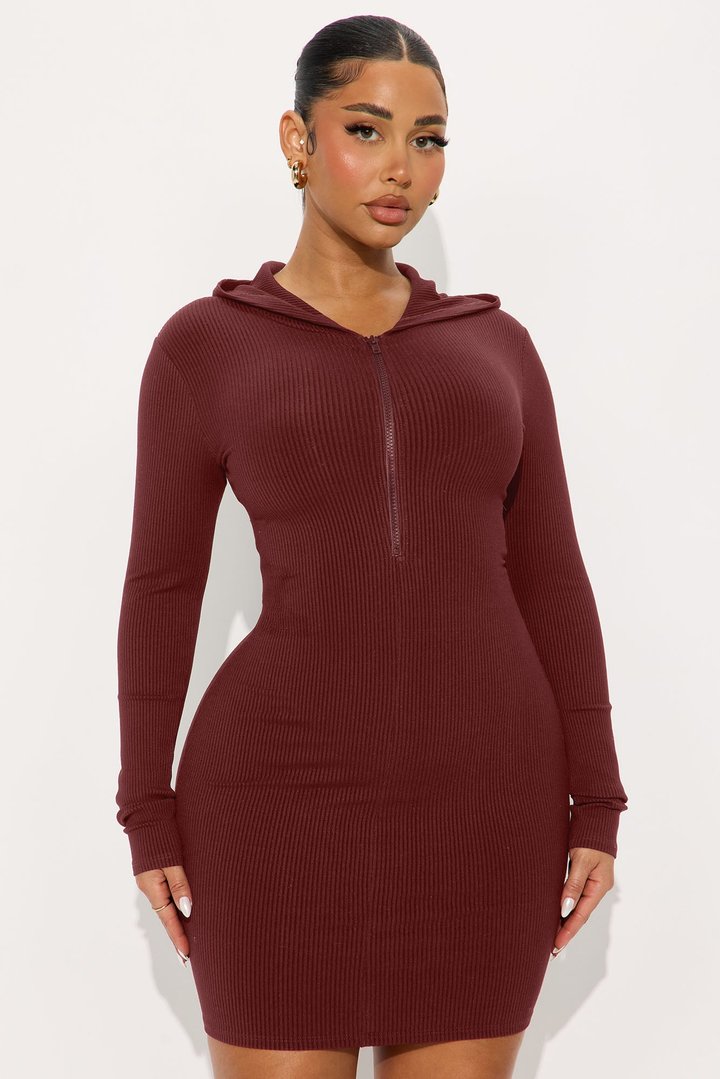 Lila Hooded Snatched Mini Dress - Brown