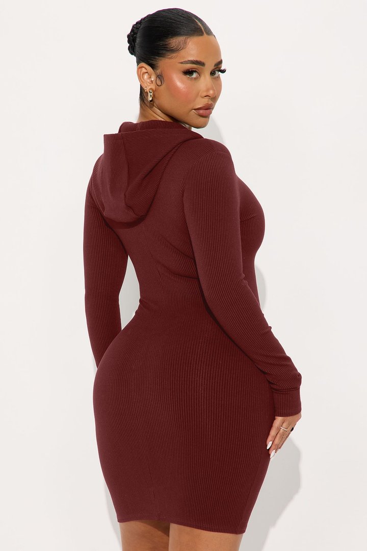 Lila Hooded Snatched Mini Dress - Brown