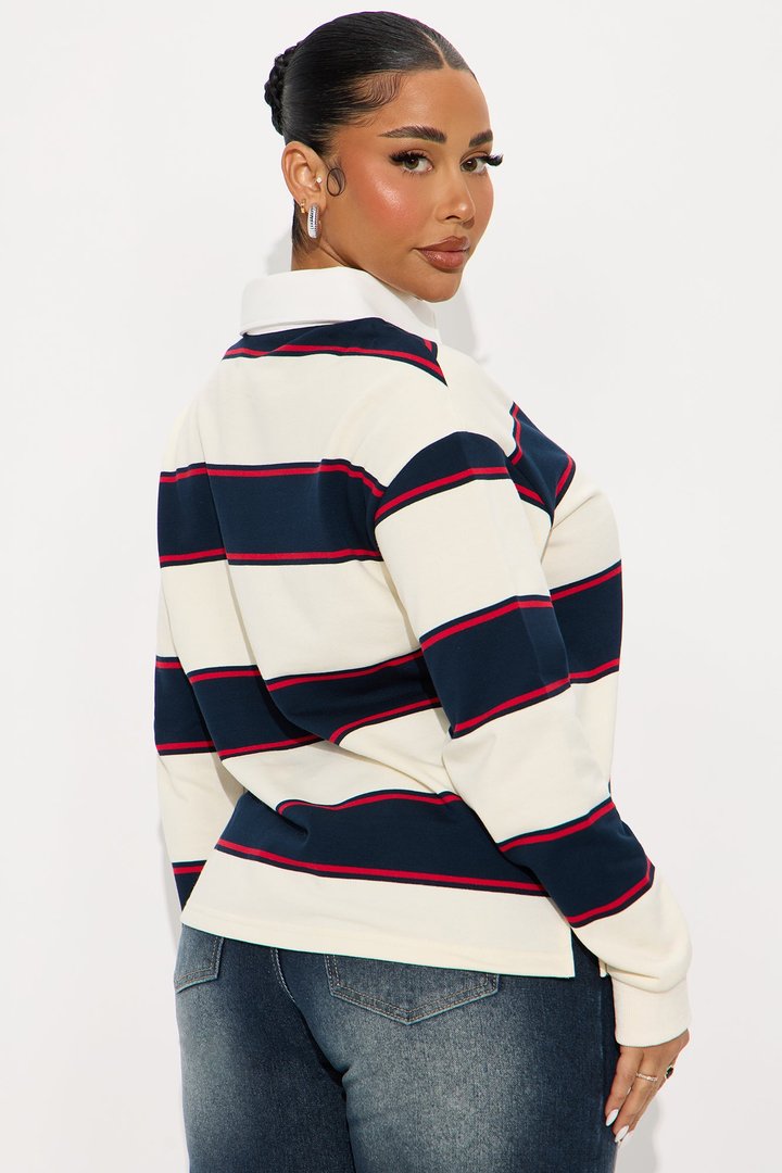 East Coast Rugby Stripe Polo Top - Cream/combo