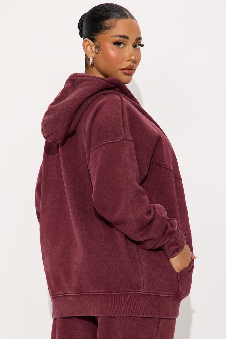 Kathleen Washed Fleece Lounge Zip Up Hoodie - Burgundy
