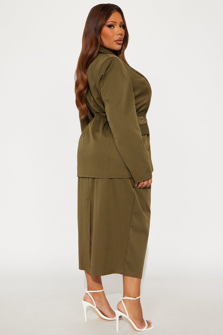 Piper Pinstripe Blazer & Midi Dress Set - Olive