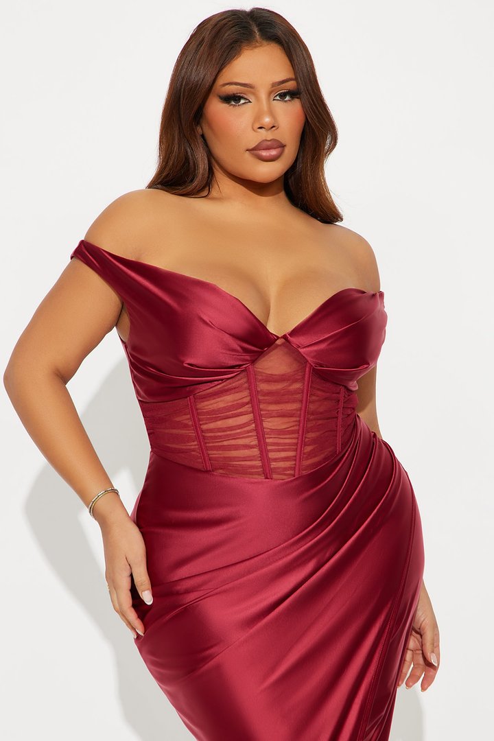 Seraphina Corset Satin Midi Dress - Wine