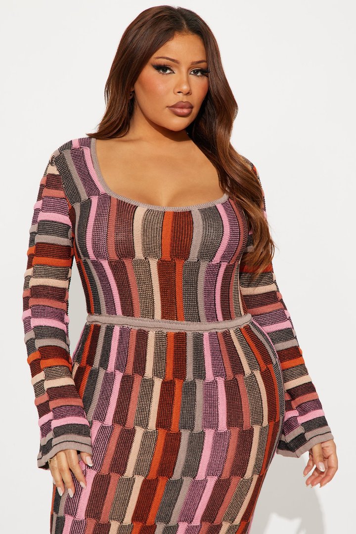 Sia Long Sleeve Maxi Dress - Mauve/combo