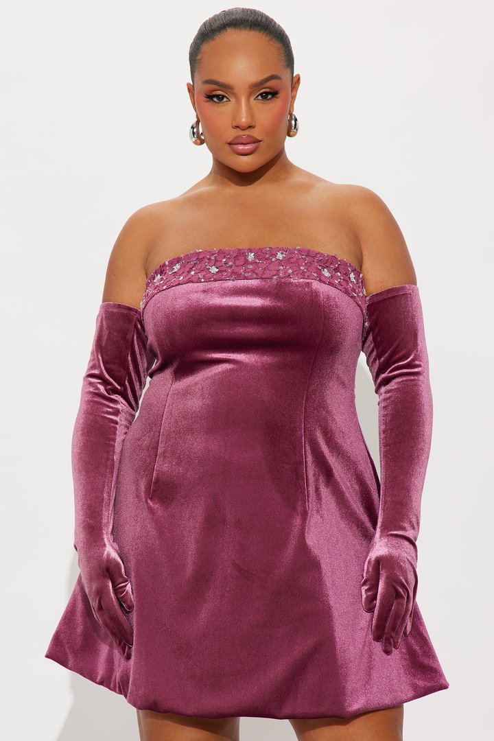 Genovia Embellished Velvet Mini Dress - Mauve