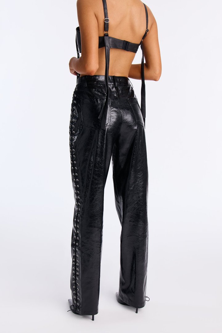 Claim To Fame Faux Leather Lace Up Pant 33″ - Black