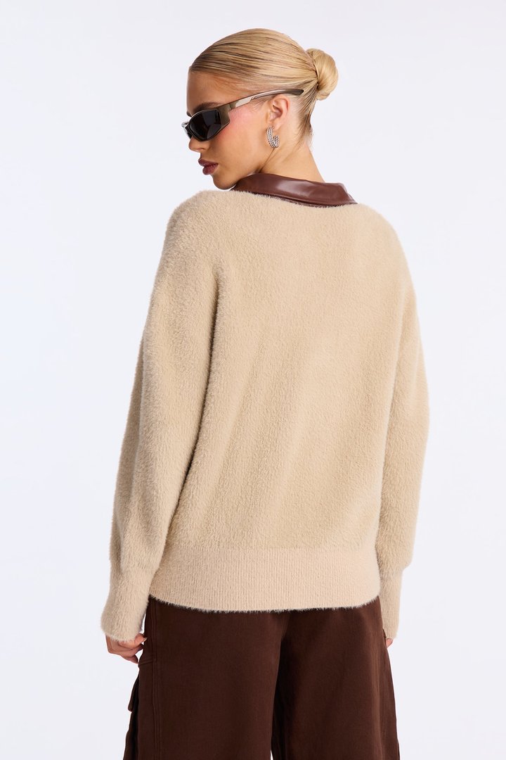 Got That Sense Front Zip Fuzzy Cardigan - Taupe/combo