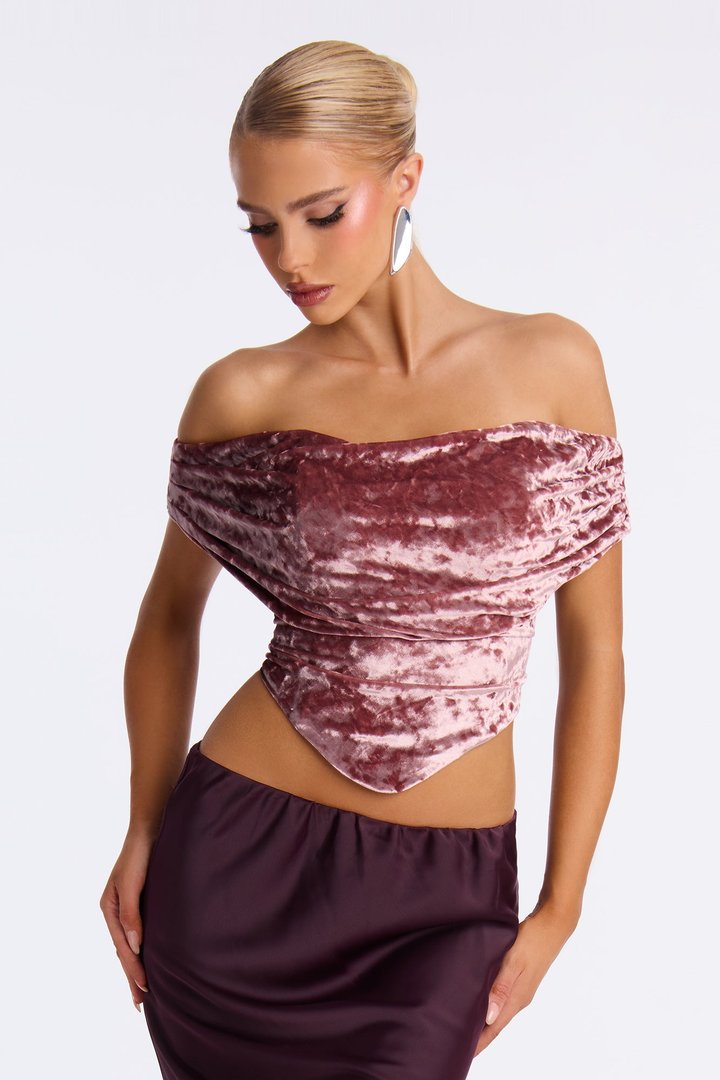 Penelope Velvet Off Shoulder Corset Top - Mauve