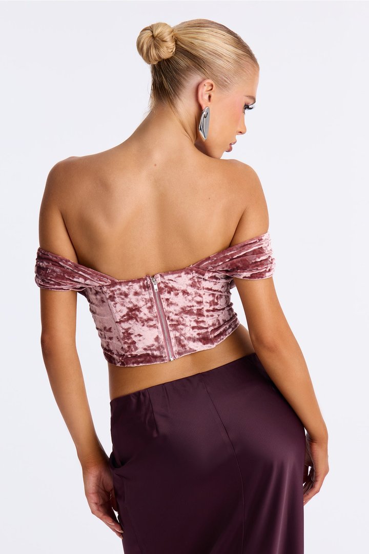 Penelope Velvet Off Shoulder Corset Top - Mauve