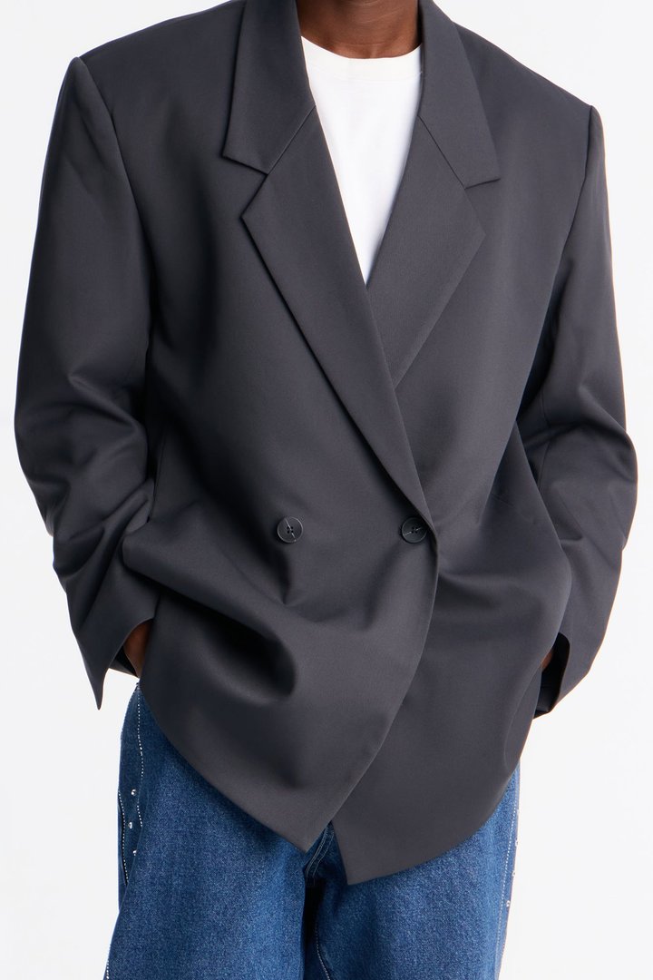 Oversized Quiet Authority Double Breasted Blazer - Charcoal