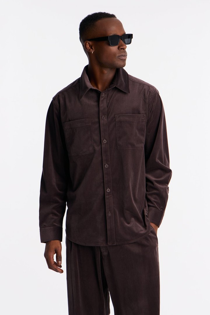 Relaxed Lincoln Park Textured Button Up Shirt - Brown