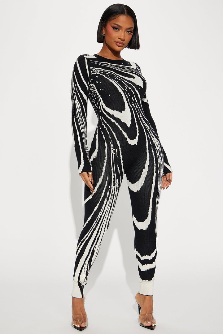 Darkest Secret Sweater Jumpsuit - Black/combo