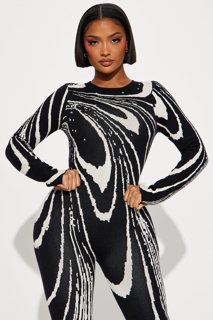 Darkest Secret Sweater Jumpsuit - Black/combo