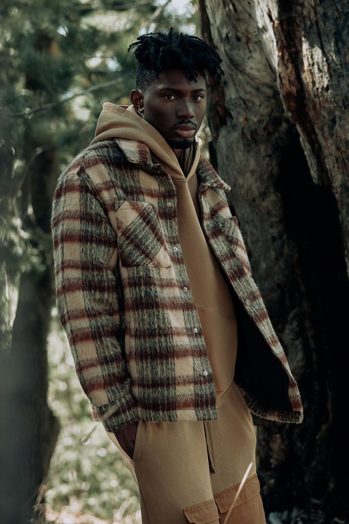 Relaxed Mohair Plaid Shacket - Brown