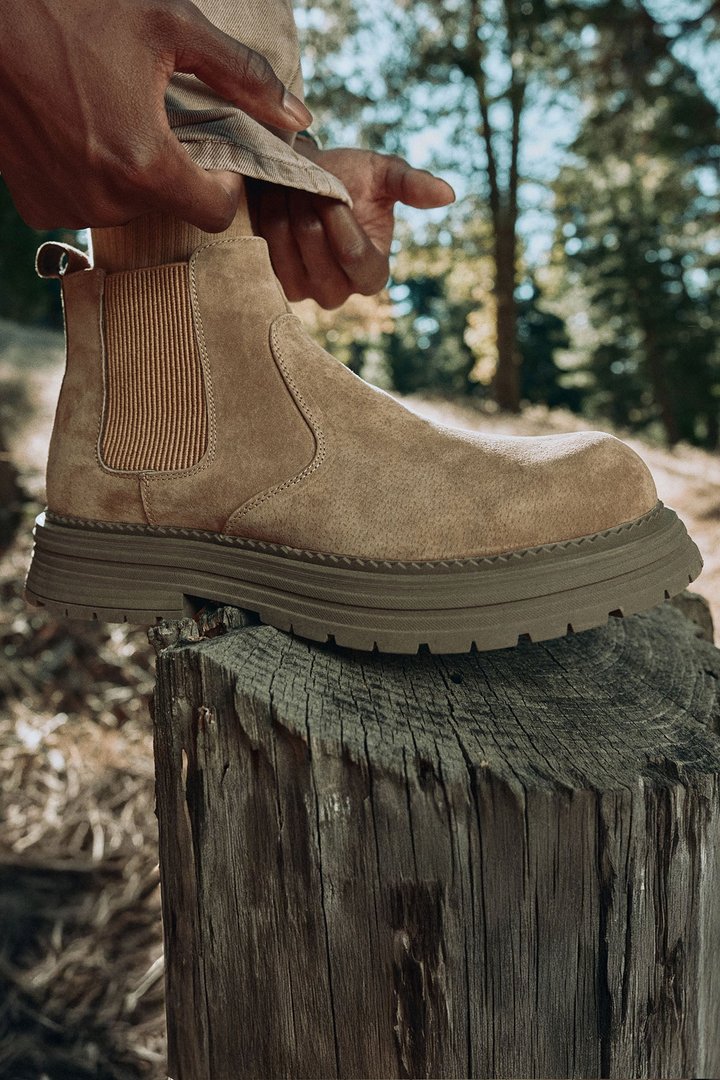 Genuine Suede Lace Less Chunky Boot - Taupe