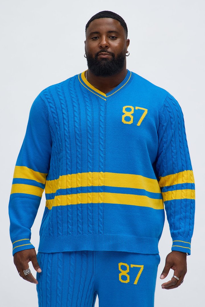 Preppy Life V Neck Sweater - Blue/combo