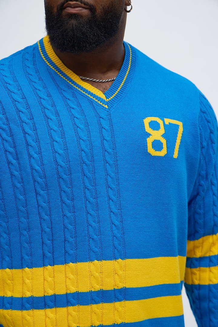 Preppy Life V Neck Sweater - Blue/combo