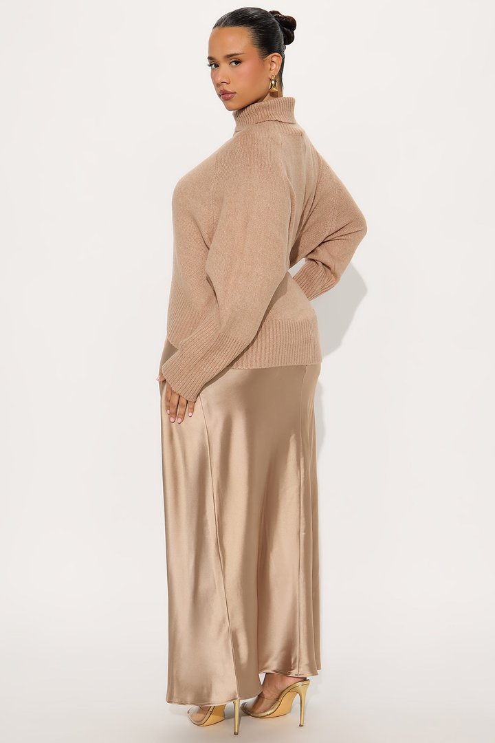 Always Near Satin Sweater Maxi Dress Set - Taupe