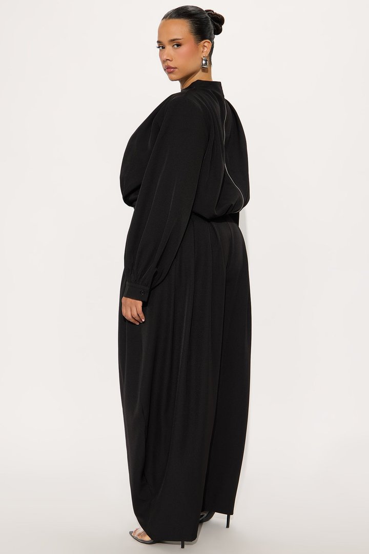 Inez Long Sleeve Pleated Balloon Pant Set - Black