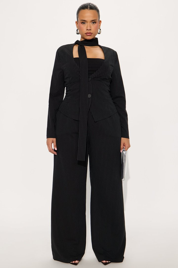 Baldwin Blazer Scarf Pant Set - Black/White