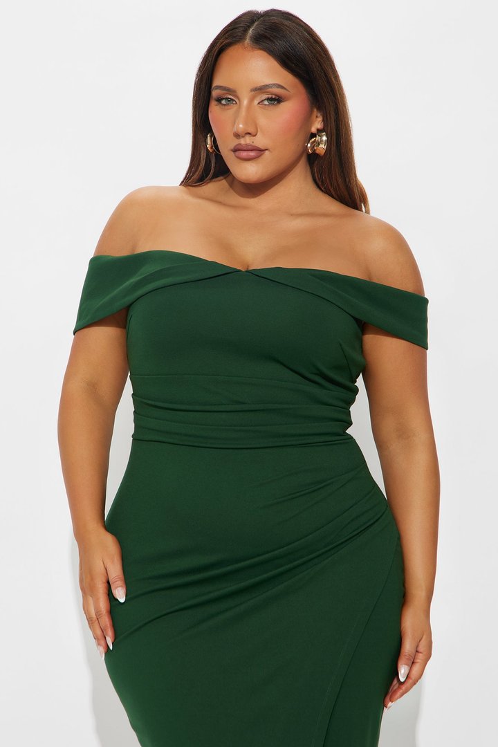 Samantha Off Shoulder Body Sculpting Ponte Midi Dress - Hunter
