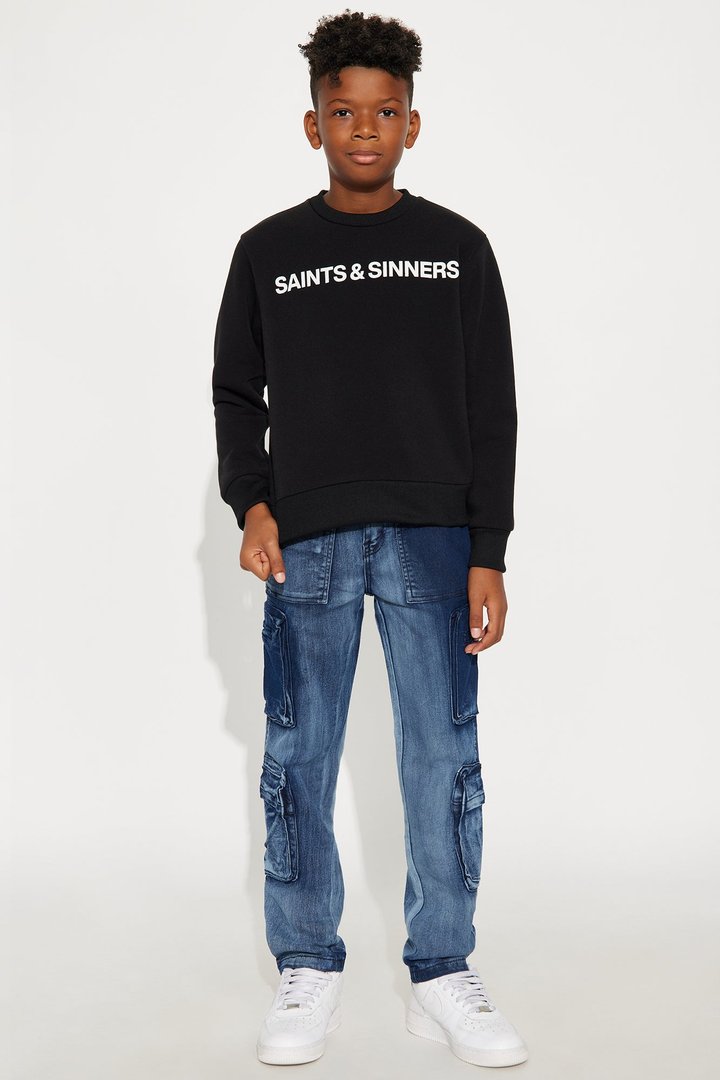 Mini Saints & Sinners Front/Back Crew Neck Sweatshirt - Black