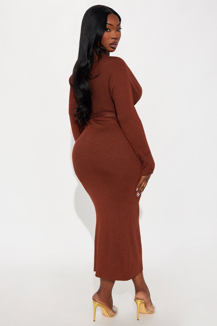 Gia Glitter Sweater Midi Dress - Brown