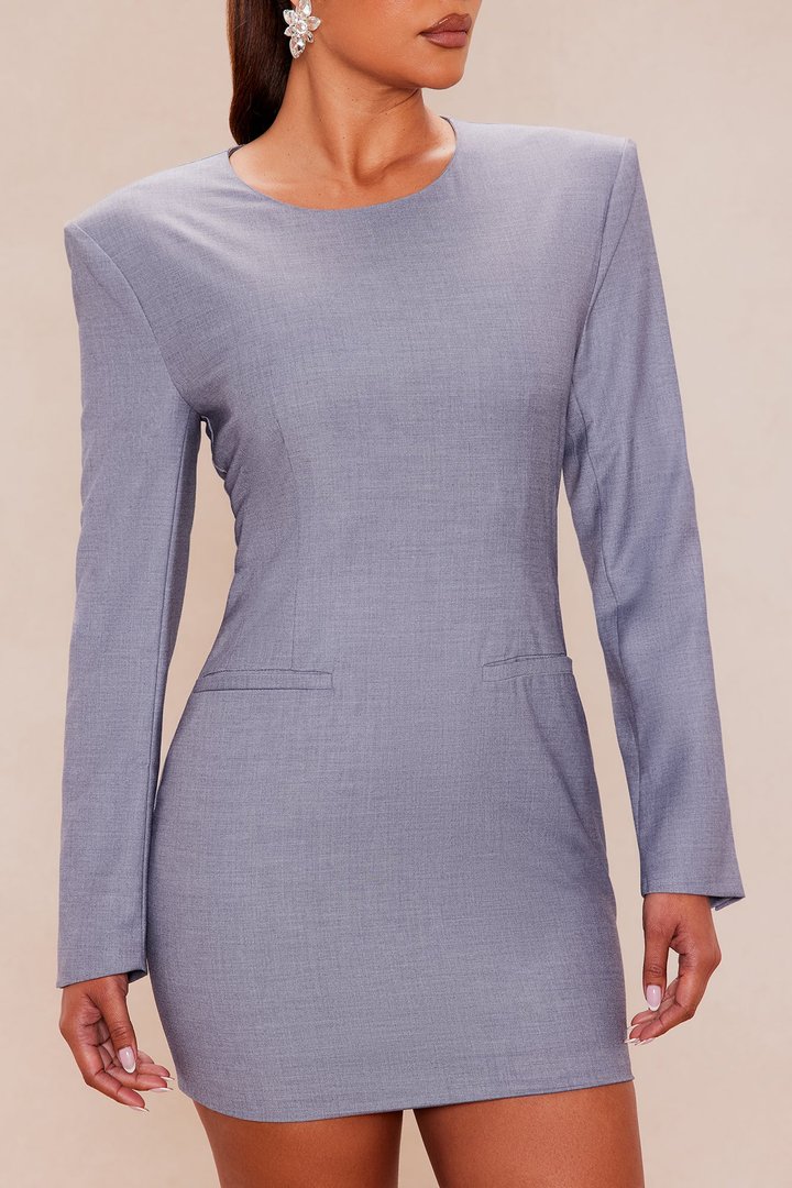 Power Moves Long Sleeve Mini Dress - Grey