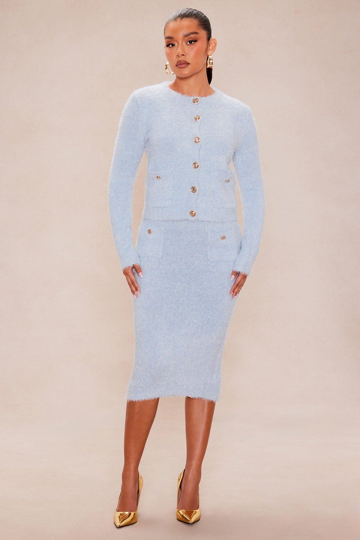 Arabella Cardigan Skirt Set - Light Blue