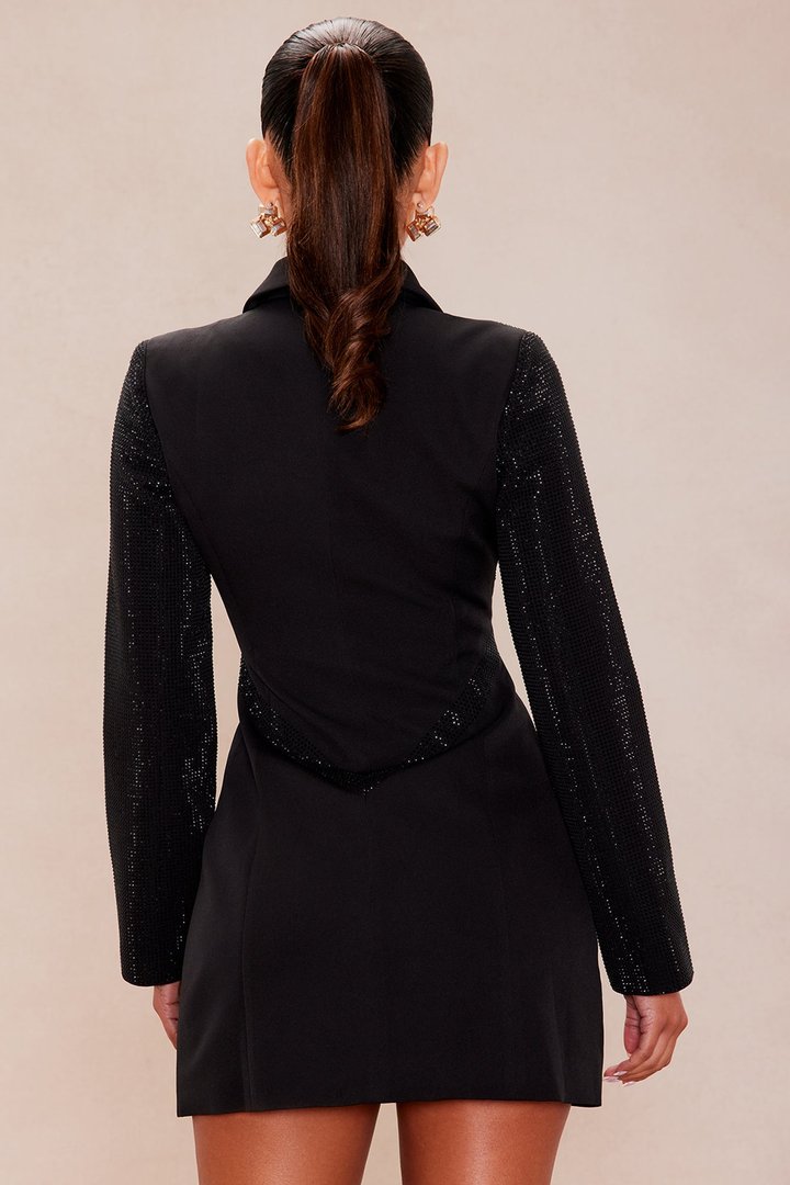 Thalia Rhinestone Blazer Mini Dress - Black