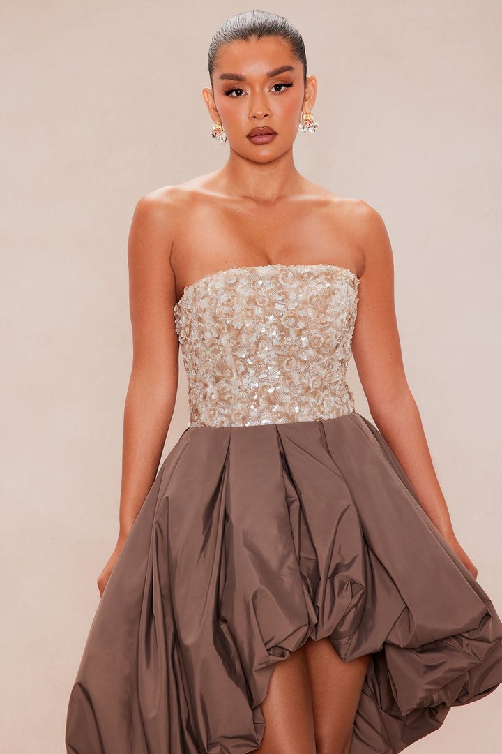 Kahrissa Bubble Embellished Gown - Mocha