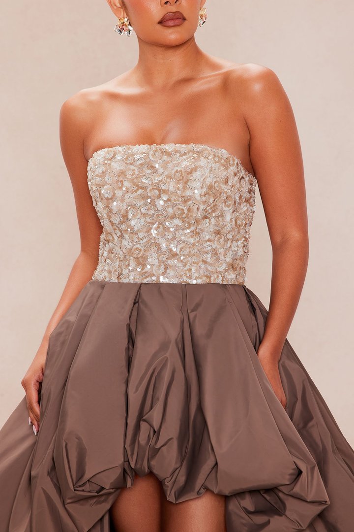 Kahrissa Bubble Embellished Gown - Mocha