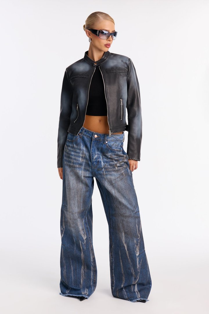 Saint Or Sinner Washed Faux Leather Moto Jacket - Black/combo