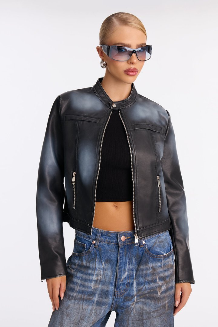 Saint Or Sinner Washed Faux Leather Moto Jacket - Black/combo