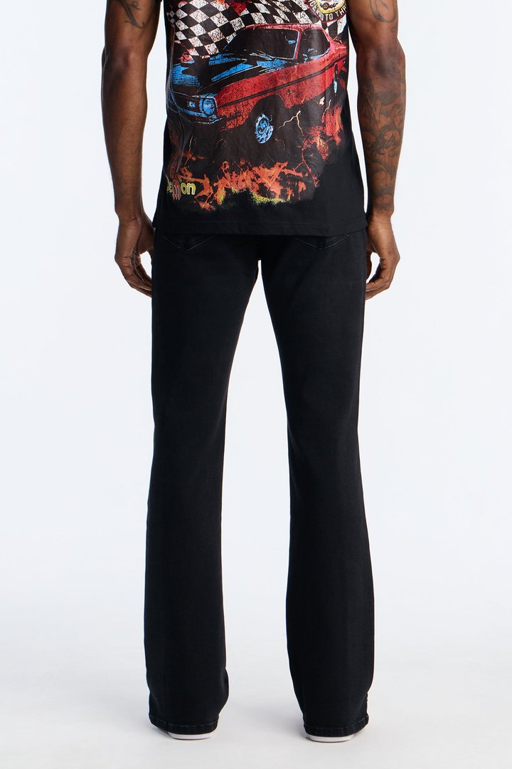 Stacked Slim Flare Tuxedo Jeweled Stripe Slit Jean - Black