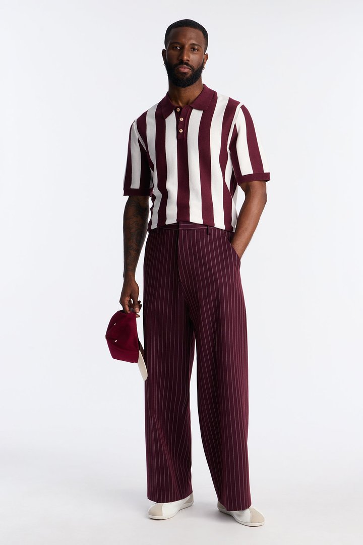 Old Sport Striped Short Sleeve Polo - Burgundy/combo