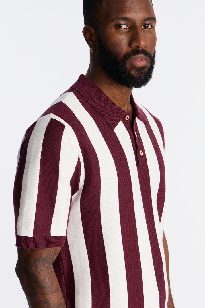 Old Sport Striped Short Sleeve Polo - Burgundy/combo