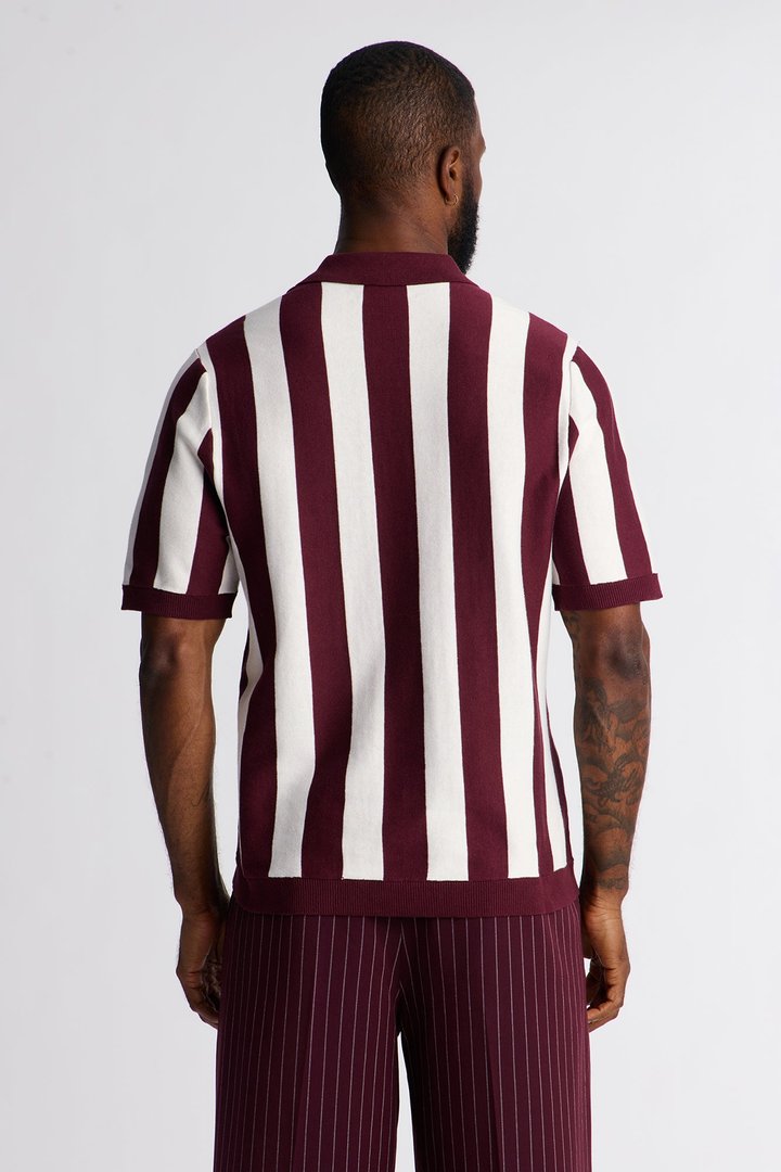 Old Sport Striped Short Sleeve Polo - Burgundy/combo