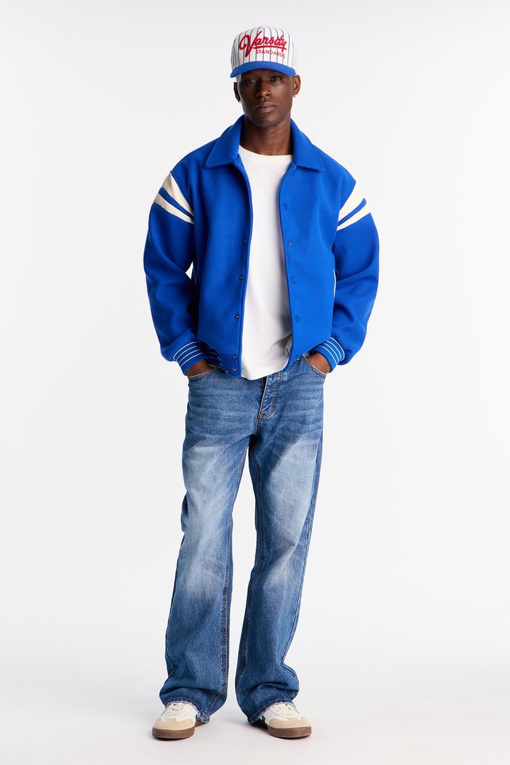 Classic Old School Varsity Jacket - Blue