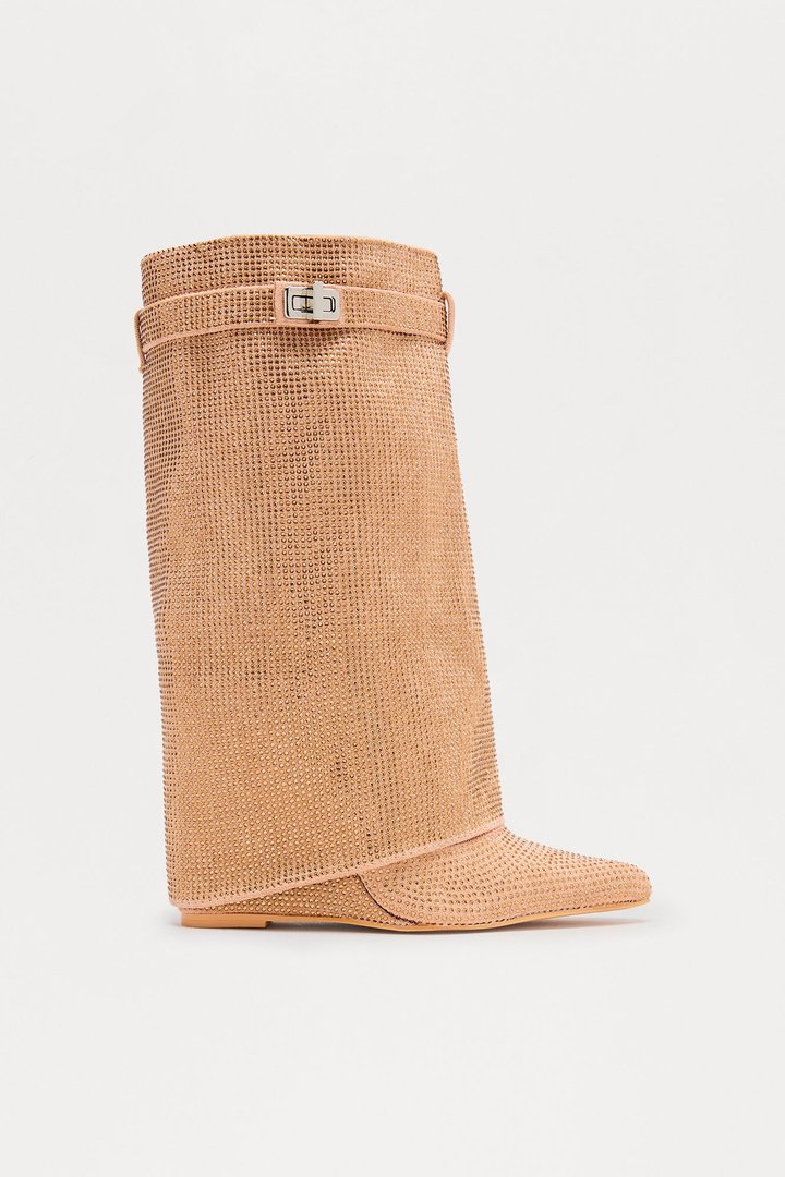 Bronte Embellished Overlay Boots - Champagne